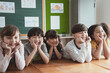 © JR-50 - Portrait of a diversity group of Elementary school children  smiling happily in the classroom. The children are very happy to learn. Back to school concept