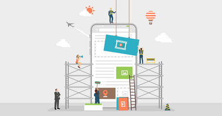 Moble web development concept vector banner illustration