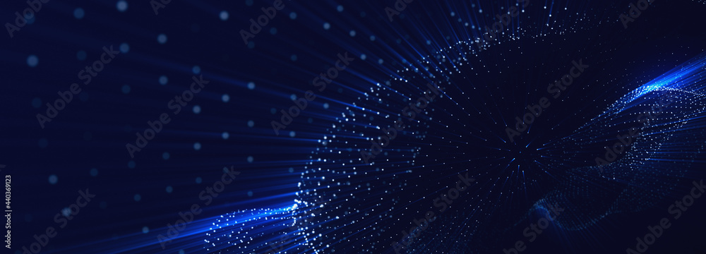 Beautiful blue abstract wave technology background with light digital ...