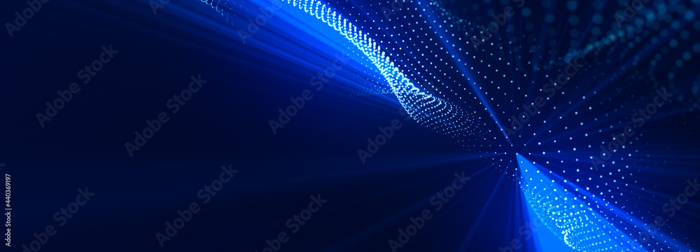 Beautiful blue abstract wave technology background with light digital ...