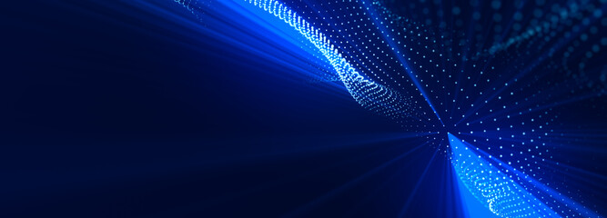 Wall Mural - Beautiful blue abstract wave technology background with light digital effect corporate concept 3d render
