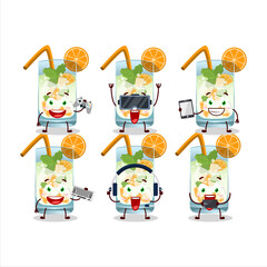 Sticker - Orange mojito cartoon character are playing games with various cute emoticons