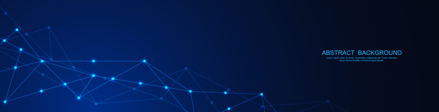 Website header or banner design with abstract polygonal background and connecting dots and lines. Global network connection. Digital technology with plexus background and space for your text
