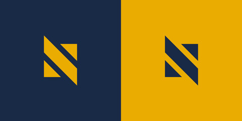 Poster - simple initial letter n and s logo. blue and yellow geometric shape isolated on double background. u