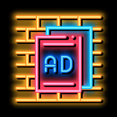 Sticker - paper advertisements neon light sign vector. Glowing bright icon paper advertisements sign. transparent symbol illustration