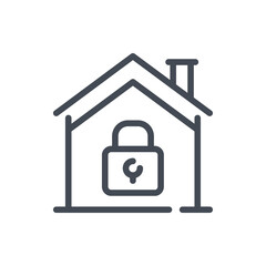 Poster - House with padlock line icon. Password of smart home system vector outline sign.