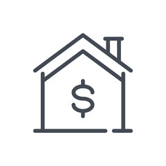 Wall Mural - House with dollar line icon. Buy smart home vector outline sign.