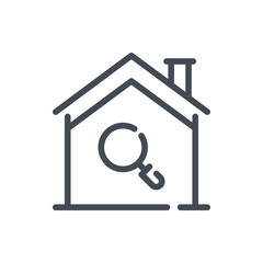 Poster - House with magnifier glass line icon. Search smart home vector outline sign.