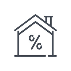 Sticker - House with percentage line icon. Mortgage of smart home vector outline sign.