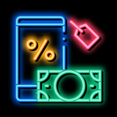 Poster - money phone pledge neon light sign vector. Glowing bright icon money phone pledge sign. transparent symbol illustration