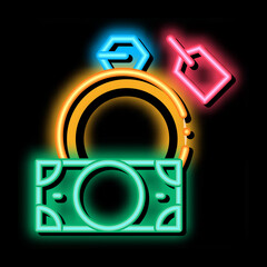 Poster - delivery of precious ring to pawnshop neon light sign vector. Glowing bright icon delivery of precious ring to pawnshop sign. transparent symbol illustration