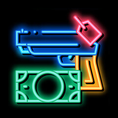 Poster - give gun to pawnshop for money neon light sign vector. Glowing bright icon give gun to pawnshop for money sign. transparent symbol illustration
