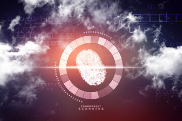 Poster - scan fingerprint and approval. concept of the future of security and password control through fingerprints in an advanced technological future and cybernetic