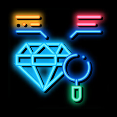 Poster - inspection study diamond stone neon light sign vector. Glowing bright icon inspection study diamond stone sign. transparent symbol illustration