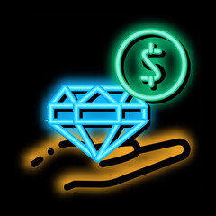Poster - selling diamond for money neon light sign vector. Glowing bright icon selling diamond for money sign. transparent symbol illustration
