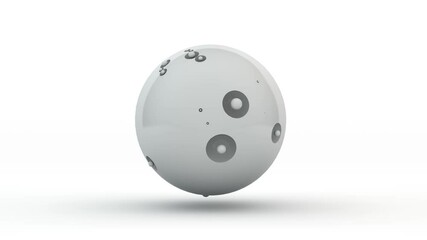Poster - Loop 3D animation of the movement of an abstract sphere with craters on the surface. Small balls appear and pulse in the cells. Geometric abstraction.