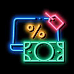 Poster - give laptop to pawnshop neon light sign vector. Glowing bright icon give laptop to pawnshop sign. transparent symbol illustration
