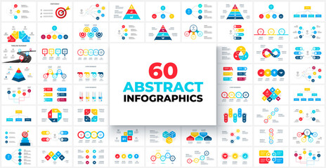 Poster - big bundle with 60 infographics for business presentation. circles, pyramids, flowcharts, abstract d