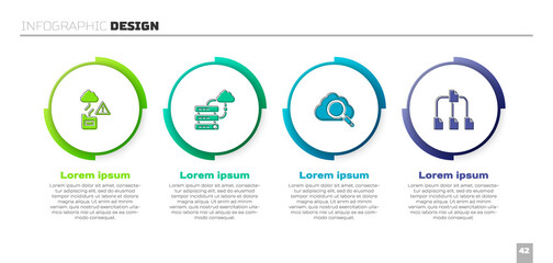 Aufkleber - Set Cloud technology data transfer, Network cloud connection, Search computing and Folder tree. Business infographic template. Vector