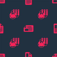 Poster - Set Network cloud connection and File document on seamless pattern. Vector