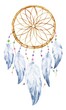 Watercolor dreamcatcher with feathers on white background. Watercolour boho style illustration.
