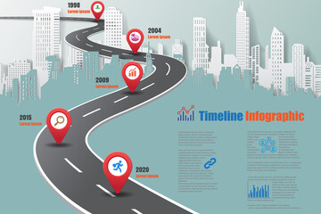 Business roadmap timeline infographic city designed for abstract background template milestone element modern diagram process technology digital marketing data presentation chart Vector illustration