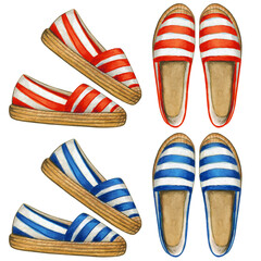 Watercolor striped red and blue espadrilles