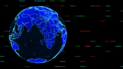 Wall Mural - this is a stock animation graphic showing a digital projection of the planet earth surrounded by var