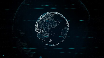 Wall Mural - this is a stock animation graphic showing a digital projection of the planet earth surrounded by var