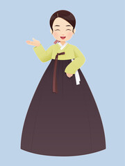 Hanbok girl korean traditional dress. Asian woman in hanbok. Vector illustration.