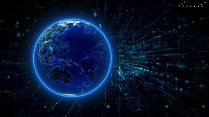 Wall Mural - globe with data. this stock motion graphics video shows a digital globe with flying numbers and data
