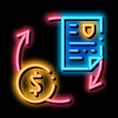 Sticker - payment by money for security services neon light sign vector. Glowing bright icon payment by money for security services sign. transparent symbol illustration