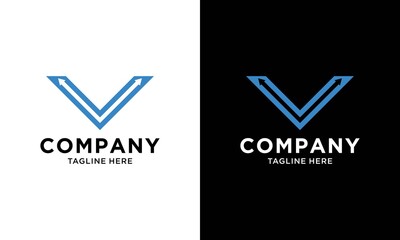 Wall Mural - letter v and arrow logo template, modern logo style in blue color.