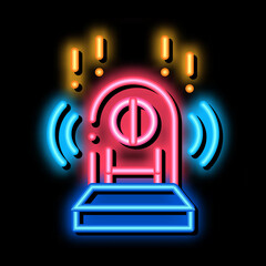 Poster - working door alarm neon light sign vector. Glowing bright icon working door alarm sign. transparent symbol illustration