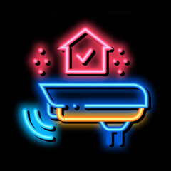 Wall Mural - home protection neon light sign vector. Glowing bright icon home protection sign. transparent symbol illustration