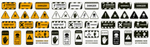 Signs Warning Of The Danger - Fire, High Voltage, Toxic, Temperature. Caution Warning Sign Sticker. Editable Vector Stroke. Set Of Warning Signs For Attention And Caution. Danger Notice Vector