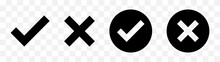 Check Mark, Cross Mark Black Icon Set. Isolated Checkmark Symbol, Right And Wrong Sign Concept. Vector Illustration.