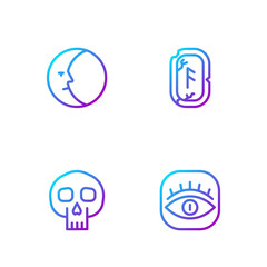 Set line Masons, Skull, Moon and Magic runes. Gradient color icons. Vector