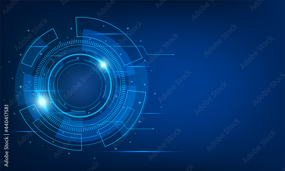 Digital innovative technology blue background with high-tech circle and ...