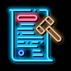 Poster - auction document neon light sign vector. Glowing bright icon auction document sign. transparent symbol illustration