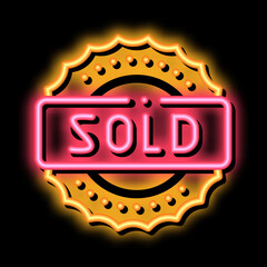 Poster - mark sold neon light sign vector. Glowing bright icon mark sold sign. transparent symbol illustration