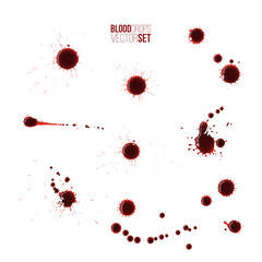 Poster - Blood drops set. Red splattered stains, splash, drip liquid spots vector illustration. Murder crime scene textures on white background. Horror bloody scary collection of bloodstains
