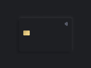 neumorphism plastic bank credit card template with gold chip and shadow. vector realistic object iso