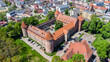 Aerial view of Bytow Castle. Gothic Teutonic castle and a former stronghold for Pomeranian dukes in Bytow, Poland.