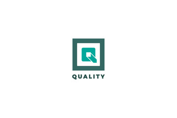 Wall Mural - Letter Q green color simple and minimal square  box logo