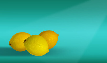 A composition of yellow lemons on a colored background. Healthy food, 
vitamins. Healthy lifestyle. Background.
   