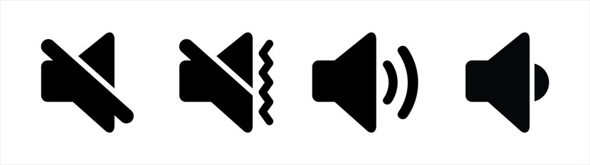 Fototapete - Set of volume icons isolated on white background. Black volume sound vector illustration.