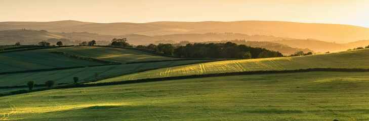 Poster - Sunset over fields in Berry Pomeroy Village, Devon, England, Europe