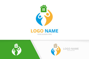 Sticker - Real estate and family logo combination. House and team logotype design template.