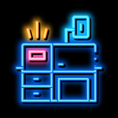 Aufkleber - workplace desk neon light sign vector. Glowing bright icon workplace desk sign. transparent symbol illustration